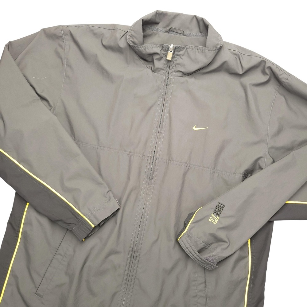 Nike 72 Jacket Mens XL Gray Full Zip Windbreaker Yellow Piping Running Athletic‎